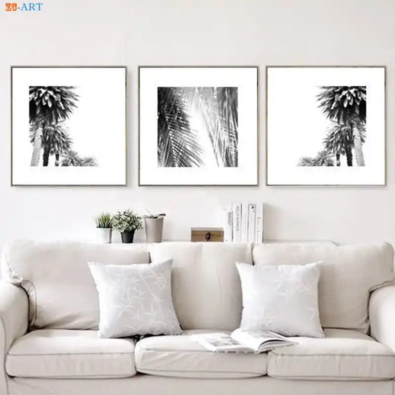 Nordic Style Palm Tree Print Wall Art Nature Poster Black And