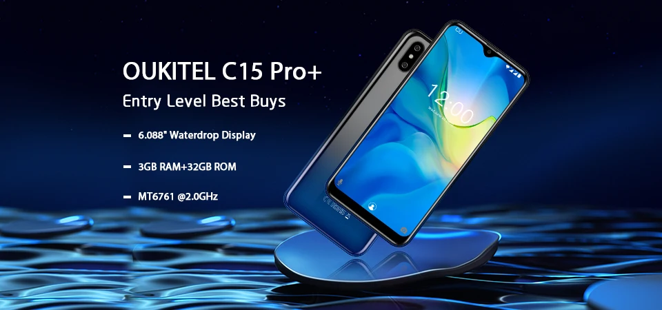 Мобильный телефон OUKITEL C15 Pro 6,08" 19:9, дроп, Android 9,0, 3 ГБ, 32 ГБ, MT6761, четыре ядра, 4G, LTE, смартфон 2,4G/5G, WiFi, Face ID