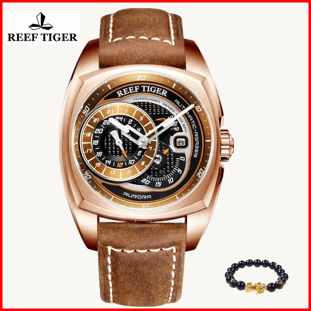 

Reef Tiger/RT Top Brand Luxury Men Watch Rose Gold Automatic Watch Brown Sport Watch Waterproof Clock Relogio Masculino RGA3319