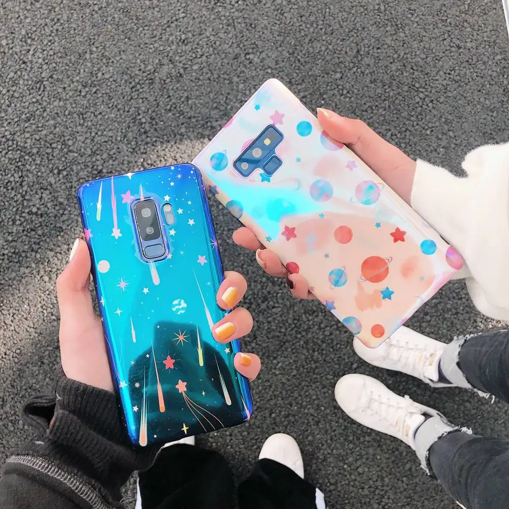 

Blue Light Phone Case For Samsung Galaxy S9 S8 Plus Planet Star Meteor Glossy Soft TPU Cover For Samsung Note 9 Note8 S8 S9 Case
