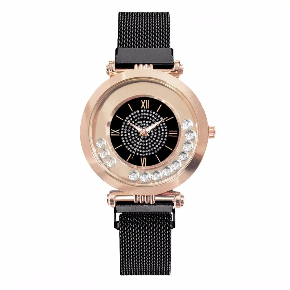 Лидер продаж, модные женские часы с магнитной пряжкой, полностью бриллиантовые часы, роскошные женские кварцевые стразы из нержавеющей стали, часы Relogio Feminino - Цвет: black