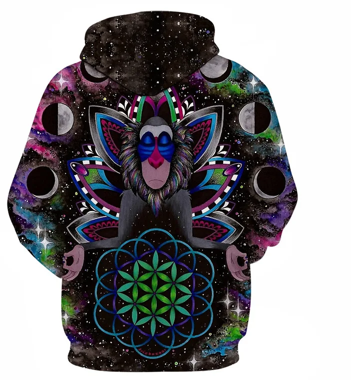 New 3D Printed Psychedelic Cute Animal Hoodies Trippy Mandala Chakra Art Sublimation Print Hoodies Men Single layer hat