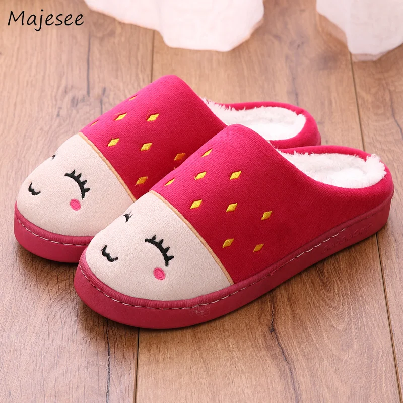 

Winter Slippers Women Kawaii Korean Style Leisure Indoor Womens Soft Cartoon Simple Thicker Warm Female Shoes All-match Elegant