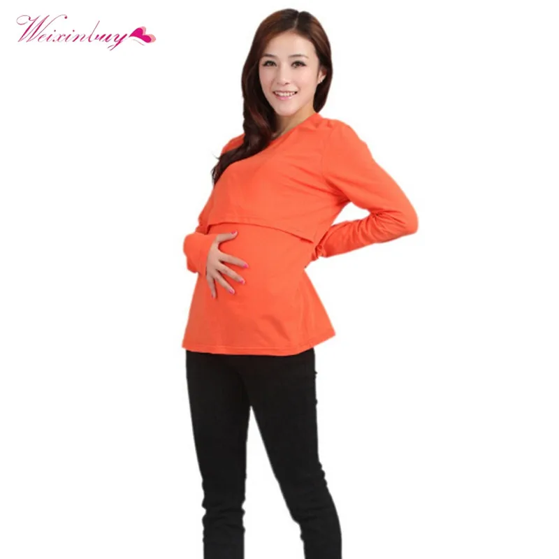 

Plus Size Pregnancy Nursing Long Sleeves Maternity Clothes Hooded Breastfeeding Tops Patchwork T-shirt for Pregnant Women