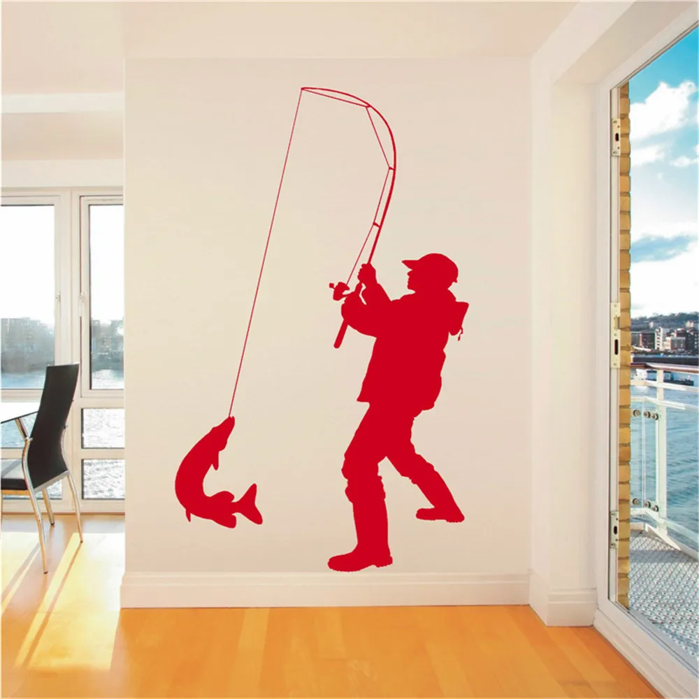 

Fisherman Angler Fishing Vinyl Wall Art Sticker Decal Children Room Wall Stickers Art Living Room Wall Stickers