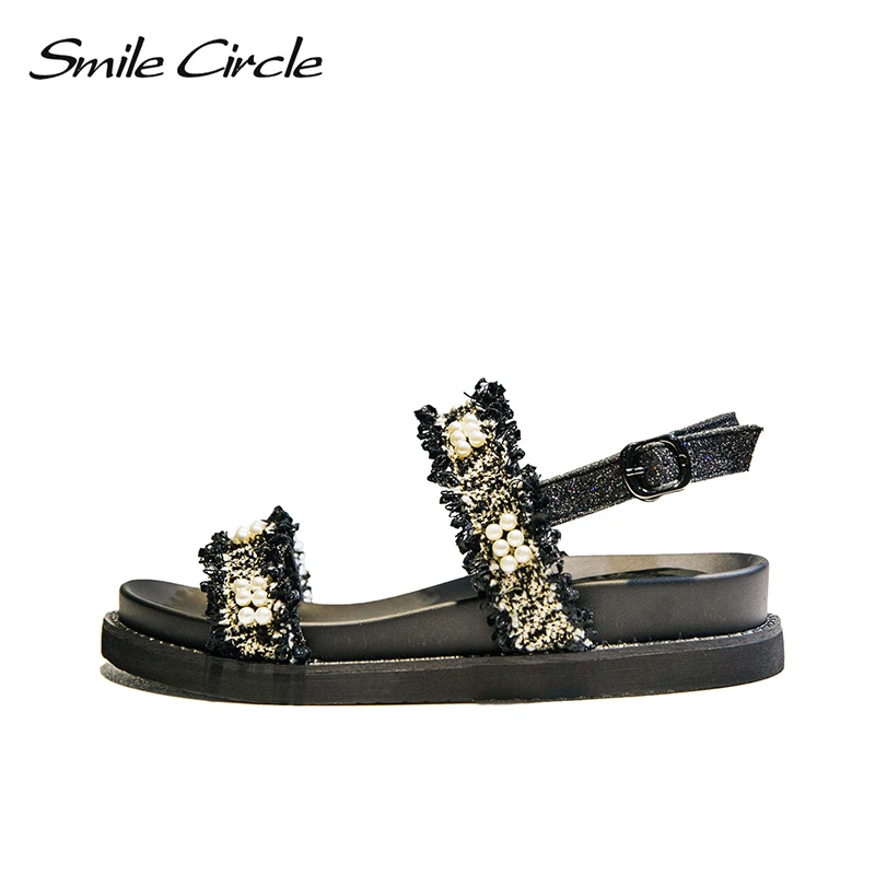 

Smile Circle 2019 Summer flat Sandals for Women platform Shoes Fashion String Bead Casual Sandals Ladies Shoes black