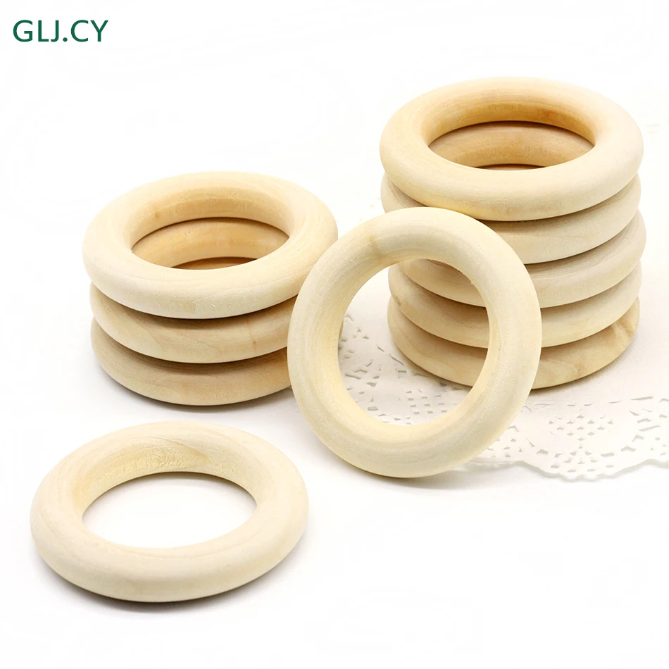 

5pcs 55- 70mm Baby Natural Teething Rings Wooden Necklace Bracelet DIY Crafts Unfinished Wood Rings DIY Crafts Baby Teether