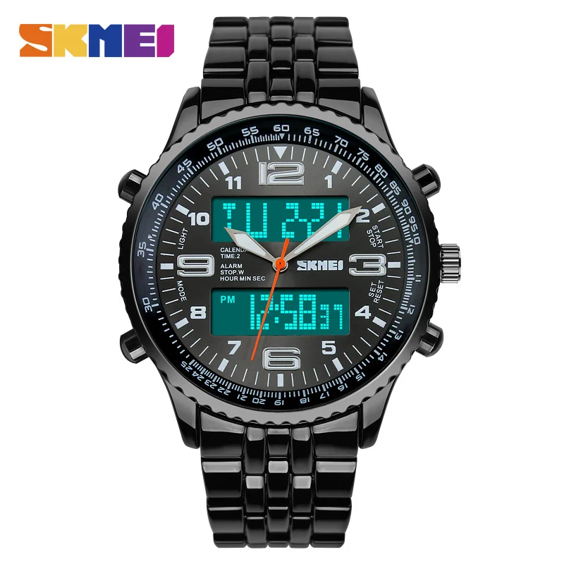 SKMEI мужские модные кварцевые часы водонепроницаемые мужские Бизнес Спортивные часы лучший бренд класса люкс двойной дисплей relogio masculino1032
