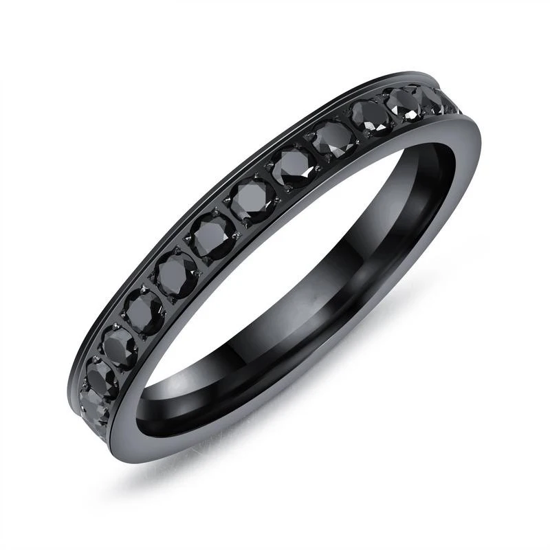 2018 New Fashion Ultra Thin Men's Ring Stainless Steel Ring Pave Black CZ Male Boy Finger Ring Jewelry Christmas Birthday Gifts