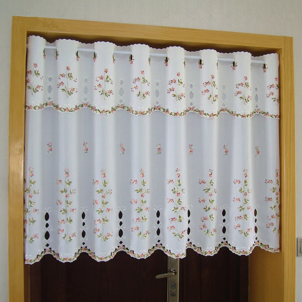 

Luxurious Embroidered Half-curtain Transparent Tulle Valance Blackout Curtain Embroidery Hem Curtain for Kitchen Cabinet Door
