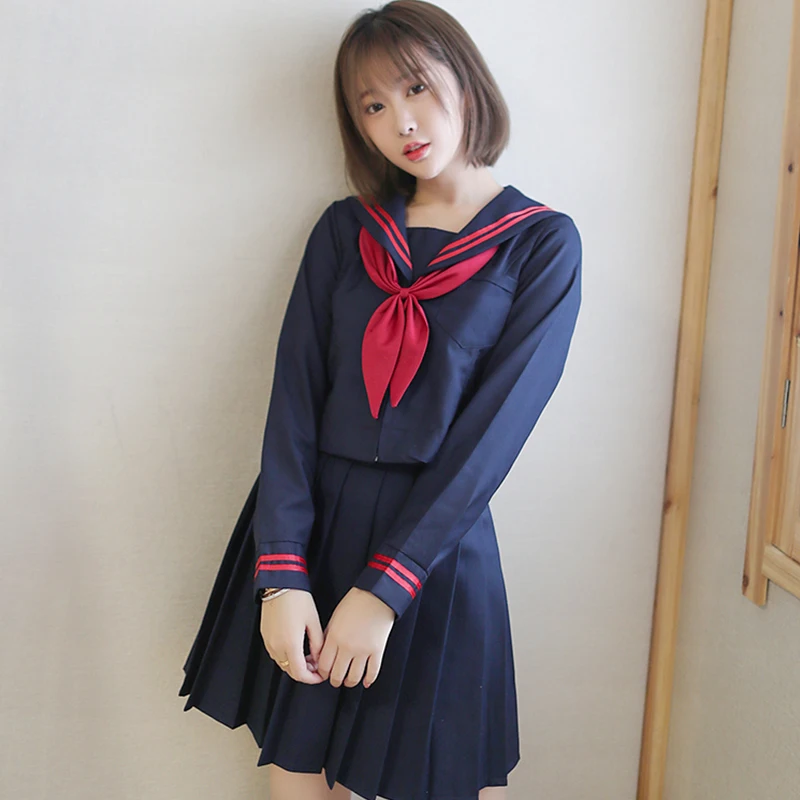 

UPHYD Japanese High School Uniform Teen Girls Anime Cosplay Kawaii Student Uniform S-2XL Sailor Suits 3Pcs/Set