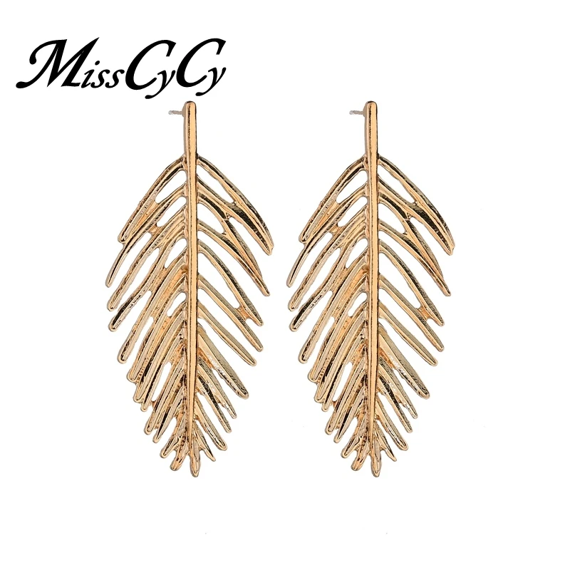 

MissCyCy Personality Long Leaves Stud Earring for Women Bohemian Alloy Long Earring Punk Party Gifts