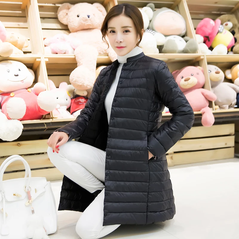Woman antumn Padded Warm Coat Ultra Light Duck Down Jacket Long Female Overcoat Slim Solid Jackets Winter Coat Portable Parkas