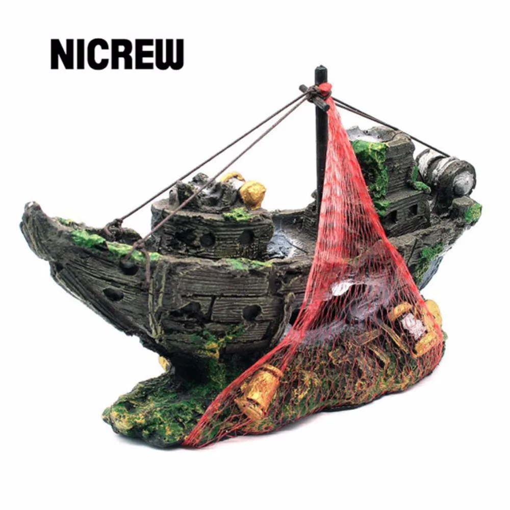 

Nicrew Resin Beautiful Material Beautiful Aquarium Ornament Wreck Sailing Boat Sunk Ship Destroyer Fish Tank Aquarium Decoration
