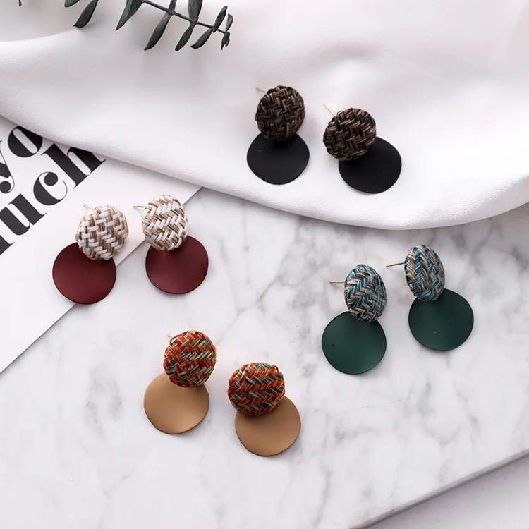 4 цвета зимние винтажные круглые тканевые простые серьги-гвоздики на пуговицах для женщин корейские модные ювелирные изделия