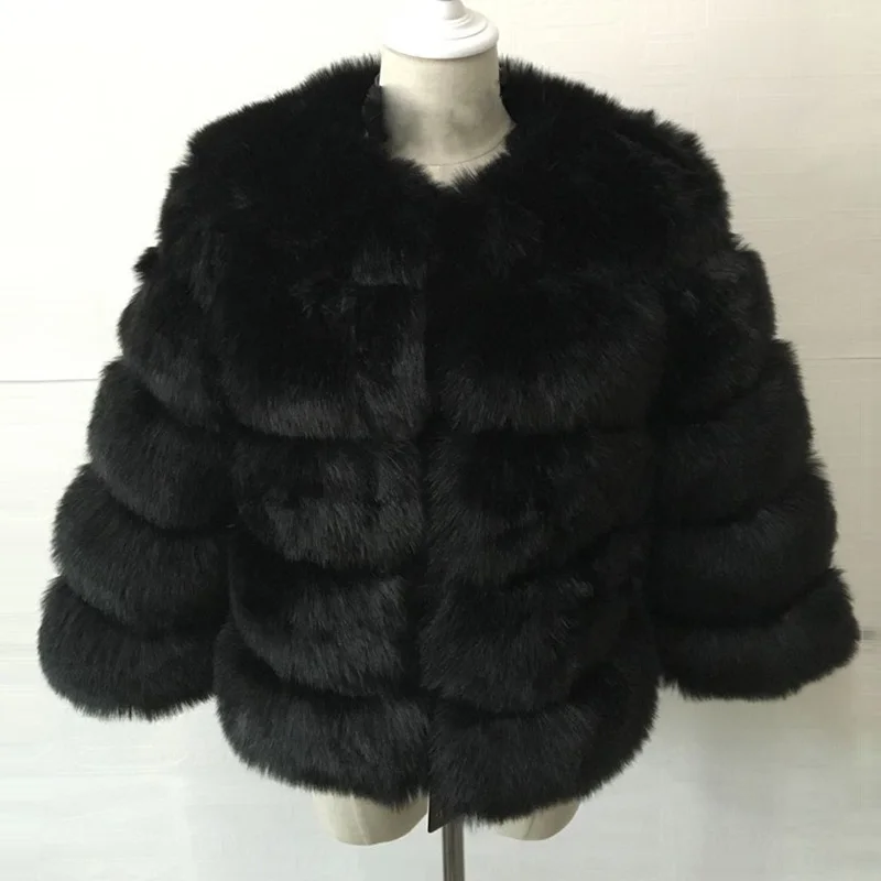 Женское меховое пальто зимнее модное пальто из искусственного меха цвета хаки элегантная Толстая Теплая Верхняя одежда куртка из искусственного меха Chaquetas Mujer PC241 - Цвет: black