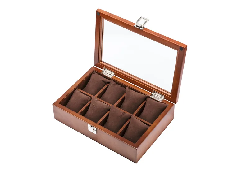 8 слотов деревянные коробки для часов кофе чехол для хранения часов с стеклянный дисплей часов ювелирные изделия подарок чехол s