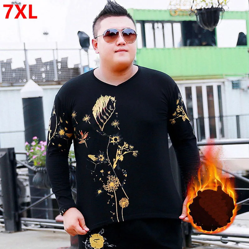 

2018 new plus fertilizer XL t-shirt oversized print long-sleeved Warm t-shirt popular shirt 7XL 6XL 5XL