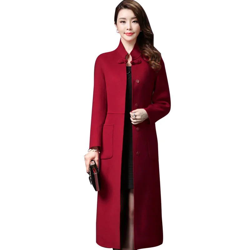 

Women Woolen Coat Autumn Middle-aged Large size Mediun long New Wool Jacket Fashion Solid color Slim Elegant Woolen Coat DT0094