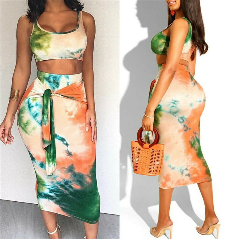

Women Sets Boho Bodycon Midi Maxi Clothes Set Evening Party Beach Outfits Summer Clothing Set Crop Top Long Skirt Streetwear