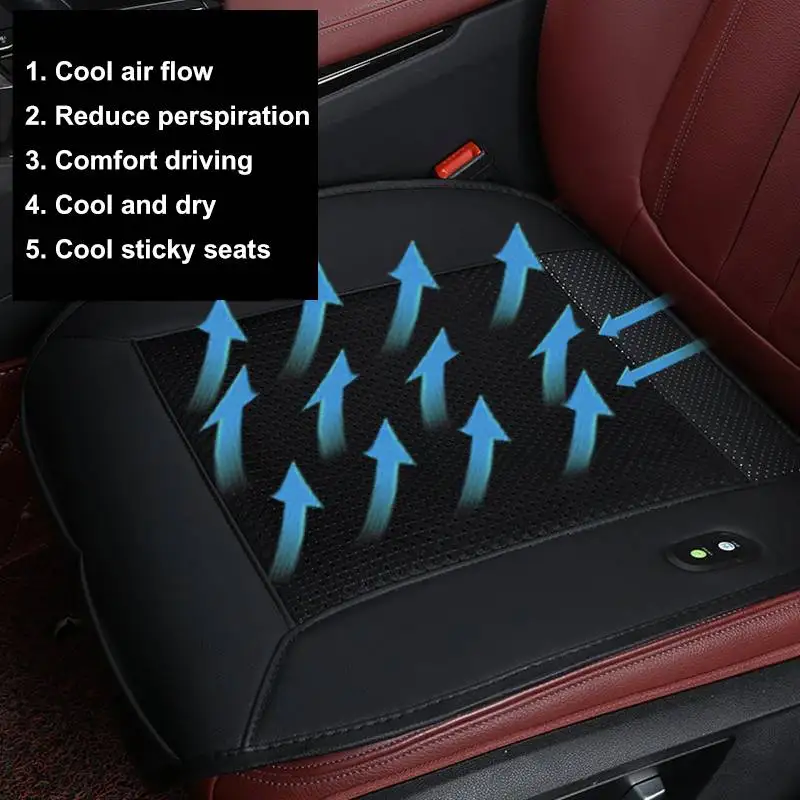 

12V Car Blowing Cool Wind Cold Air Mesh Cushion Seat Leather Cover 4 BUILT-IN FAN Summer Refrigeration Cooling Ventilation Seat