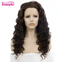 Imstyle Curly Wig Dark Brown Synthetic Lace Front Wig 180% density Heat Resistant Fiber Natural Hair Wigs For Women 20 inch