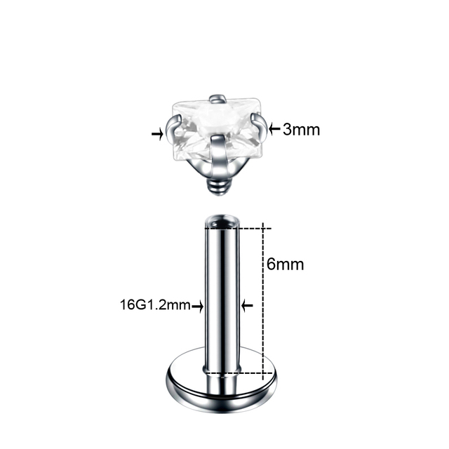 Steel Prong Set Zircon Ear Helix Stud Crystal Cartilage Piercing Tragus Earring Labret Monroe Ring Lip Piercing Jewelry 16G