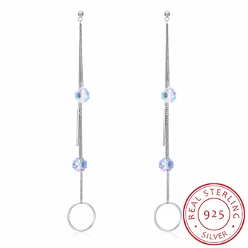 

LEKANI Genuine Crystal From Swarovski Long Chain Tassel Drop Earrings S925 Sterling Silver Fine Jewelry For Women Party