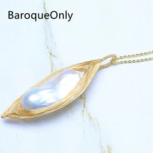 BaroqueOnly Shuttle форма ручной работы жемчужный кулон специальный дизайн ожерелье кулон супер большой пресноводный белый жемчуг ювелирные изделия
