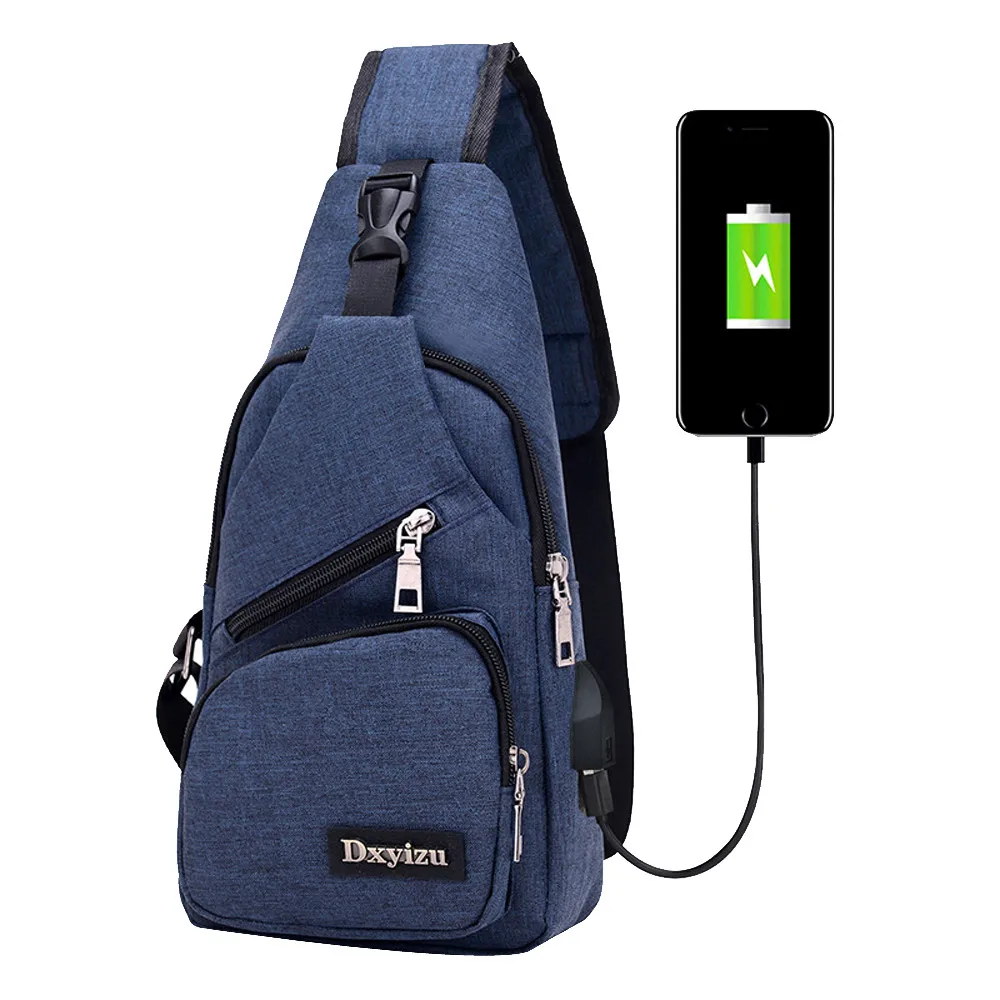 Usb قماش الصدر أكياس للجنسين بوسطن حقيبة الأزياء الرجال البوليستر حقيبة رافعة الصدر حزمة Crossbody حقيبة مع USB شحن