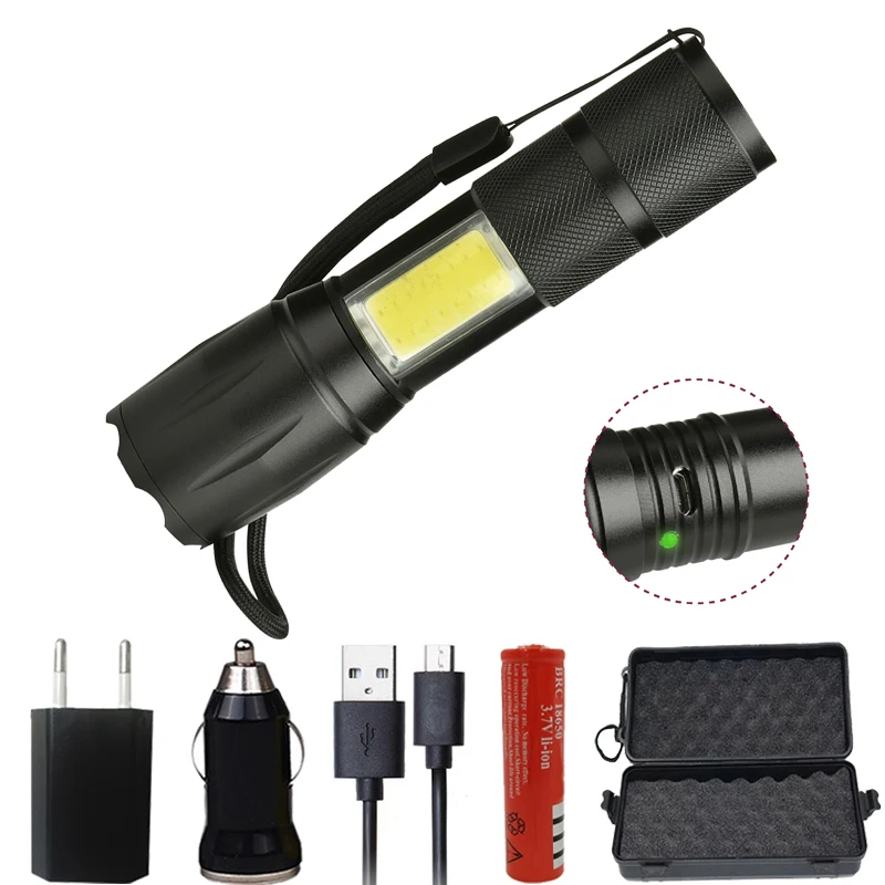 Goede Z20 103C LED Zaklamp XML T6 COB 4 Modi 5000LM Fakkel waterproof light Micro usb poort lantaarn Zoomable voor Camping