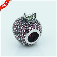 Подходит для бусины pandora браслеты серебряные бусины 925 пробы Apple Pave Подвески с необычным красным CZ и светло-зеленым кристаллом