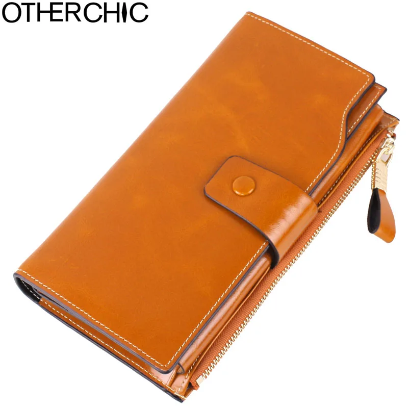 

OTHERCHIC Female Zipper Wallet Leather Wallet Card Holder Genuine Oil Wax Leather Wallets Women Wallets Coin Purse 17Y04-40
