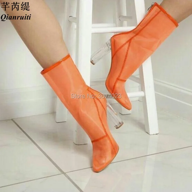 Plexiglas 3 color Femmes De color 5 See 2 Orange Cristal Cm Partie Qianruiti 1 Bottes D'été color Gelée Maille Haute Gris Talons through color Color 4 Sexy 11 pqSVMGUz