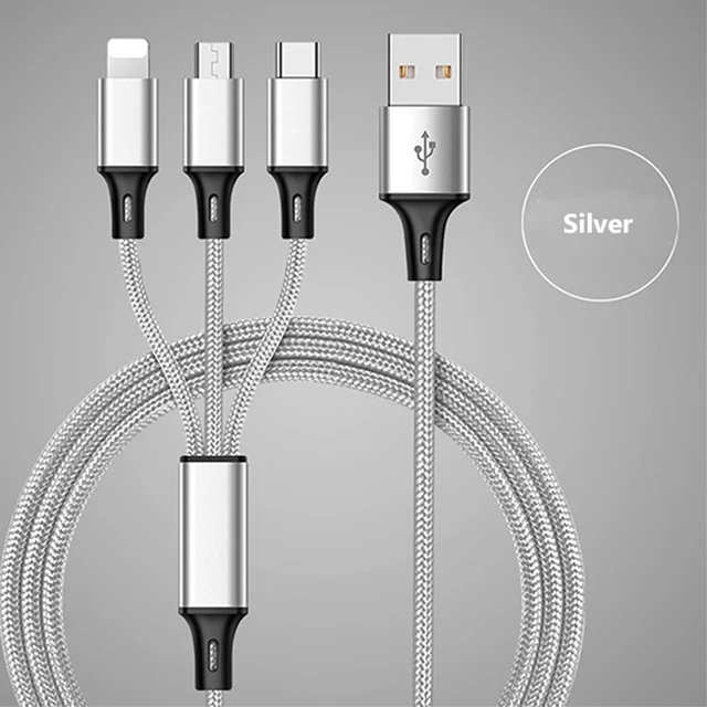 3 в 1 USB кабель для iPhone XS X 8 7 6 зарядное устройство Micro USB кабель для Android USB TypeC кабели для Samsung S9 Xiaomi - Цвет: Silver