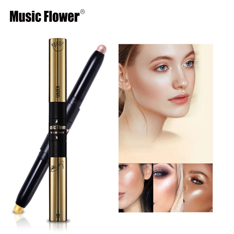 Face Make Up Highlighter Stick Music Flower Double Ended Shimmer Stick Bronzer Coutour Pencil Cream Makeup Iluminador