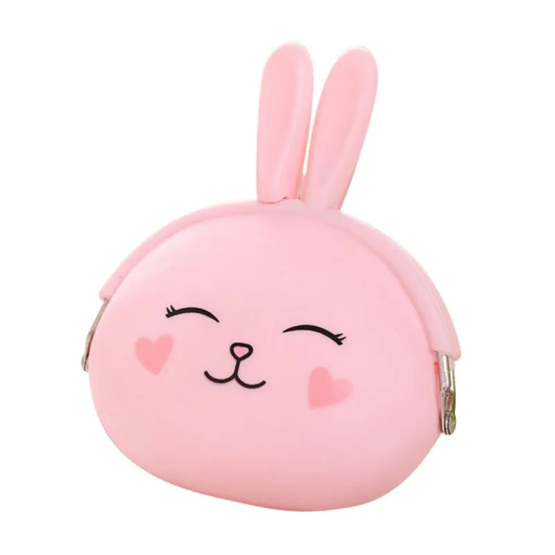Мода, повседневный милый клатч, кошелек для монет, милый кролик из мультфильма, сумка для женщин и девочек, маленький кошелек, мягкая силиконовая сумка, детский подарок - Цвет: Розовый