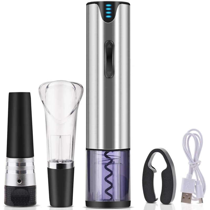 

Electric Wine Opener Rechargeable,Automatic Wine Bottle Openers With Premium Vacuum, Wine Opener,Pourer,Foil Cutter And Usb Re