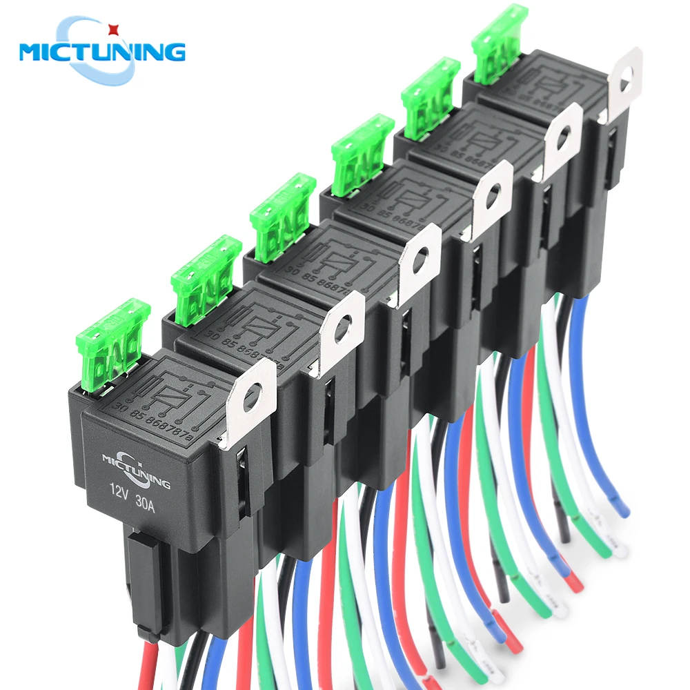 MICTUNING 6pcs 5 Pin SPST Automotive Electrical Relays with 14AWG Wires