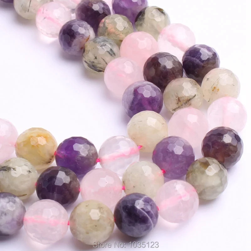 10mm Faceted Natural Stone Round Shape DIY Loose Beads Strand 15