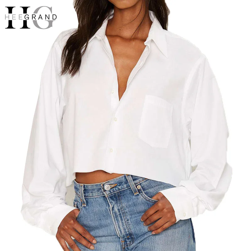 HEE BESAR Busana Musim Semi Seksi V-Neck Kemeja Putih Wanita Kasual Desain Lengan Panjang Longgar Kemeja Blus Wanita Tops WCL1526 Solid
