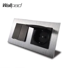 2 Gang переключатель и ЕС розетка с когтями задняя Wallpad 156*86 мм атласная металлическая Панель ЕС розетка с крышкой и 2 позиционный переключатель ЕС