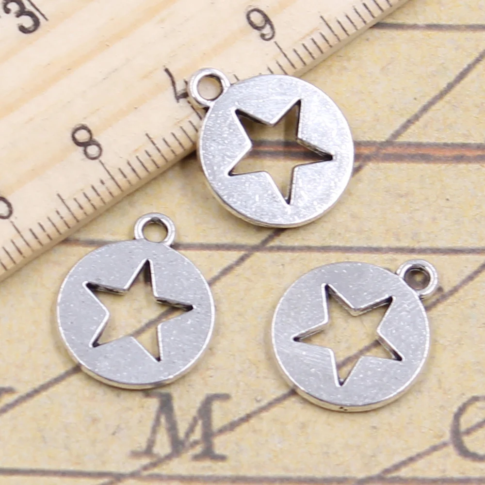 

12pcs/lot Charms hollow star cut out 18x15mm Tibetan Silver Pendants Crafts Making Findings Handmade Antique DIY Jewelry