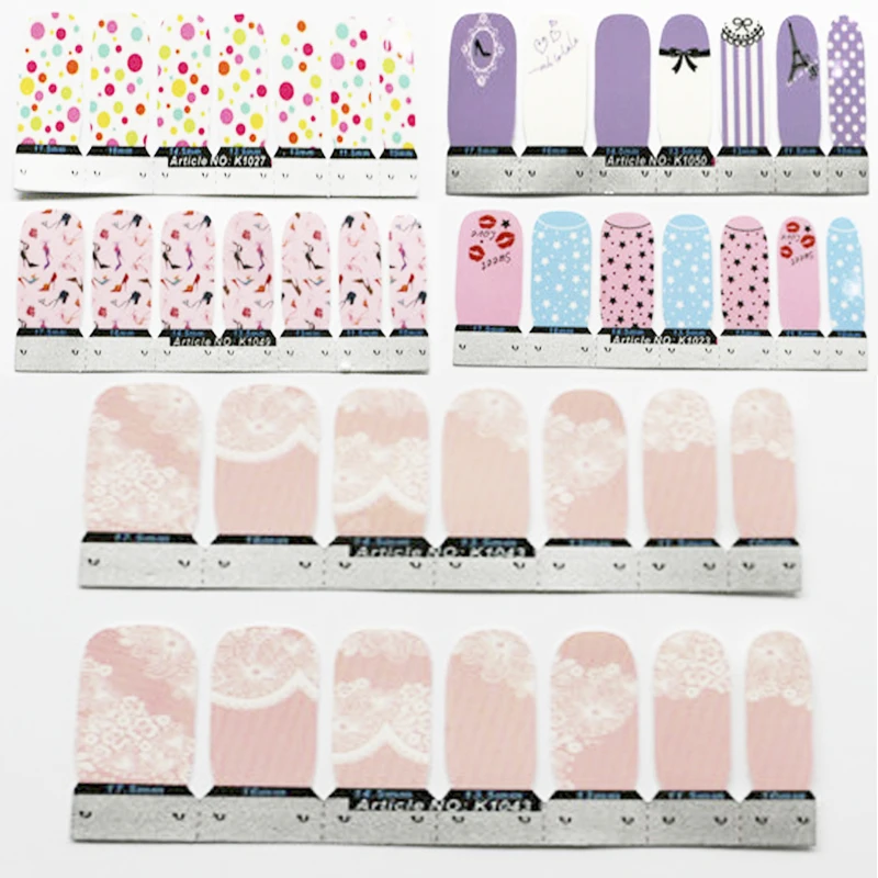 

14pcs/sheet nail art polish wrap Decals, 5different design in one set nail patch sticker Strips Self-adhesive DIY Nail Art Set