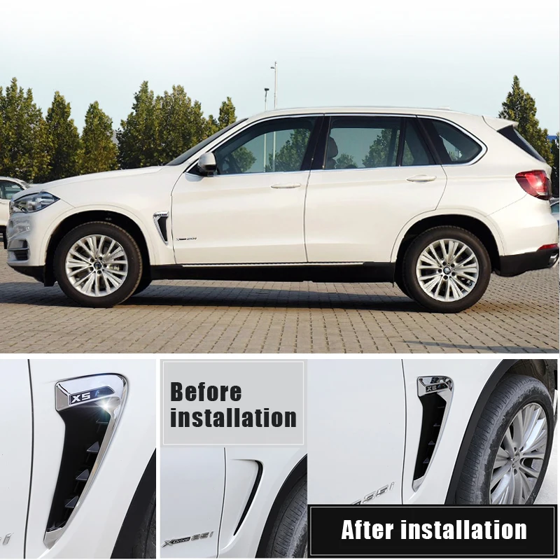 2pcs for BMW Side Wing Air Flow Fender Intake Vent Cover for 2014 2015 2016 2017 BMW X5 F15 Not Fit for 2015 2016 2017 X5M F85 ABS Silver Chrome