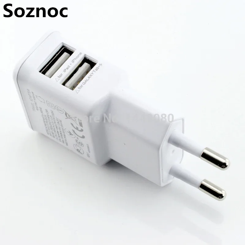 Soznoc dual usb charger for SAMSUNG Galaxy j3 j5 j7 A3 A5 A7 5V 2A EU PLUG USB Wall AC Charger