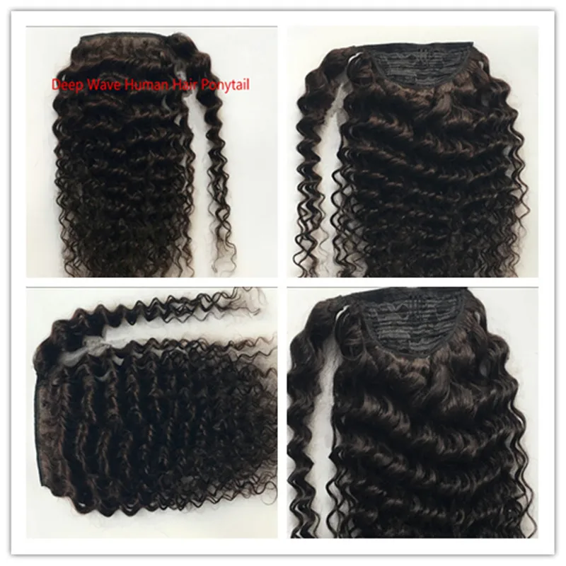 

12"-26" Clip-In Ponytail Human Remy Hair Extensions Virgin Brazilian Hairpiece Deep Wave Wavy Curly Real Human Hair Ponytails