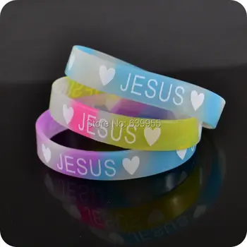 

10x Heart JESUS glow in dark silicone Bracelet wristband Fashion Catholic Christian Religious Jewelry