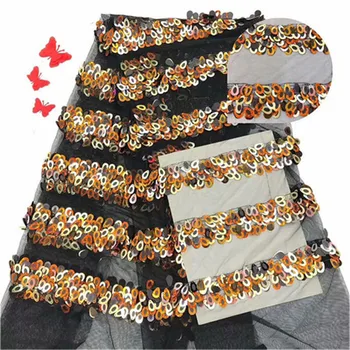 

Hot Selling African Guipure Lace Fabric High Quality French Tulle Sequins Lace Fabric For Wedding Dress big Sequins lace