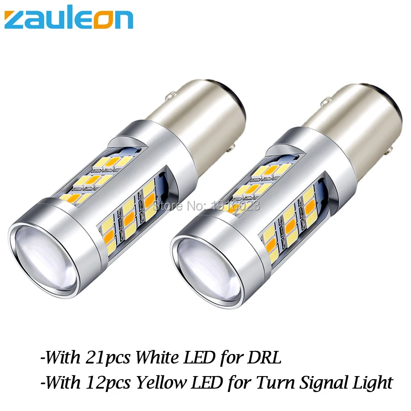Zauleon 2 шт. супер яркий двойной цвет белый желтый дневной ходовой светильник 1157 BAY15D светодиодный переключатель лампы передний указатель поворота светильник